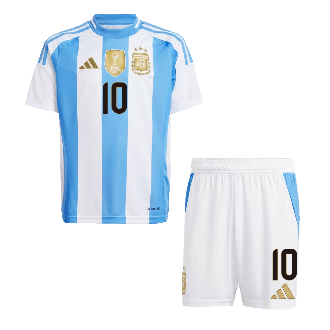 Kids MESSI #10 Argentina Home Soccer Jersey Kit (Jersey+Shorts) 2024